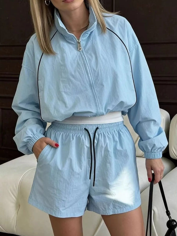 Zip-Up Jacket and Shorts Two-Piece Set - Lilixa.store