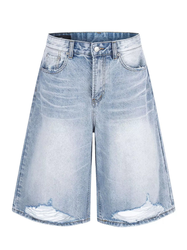 Men's High-Waisted Distressed Denim Capris - Lilixa.store