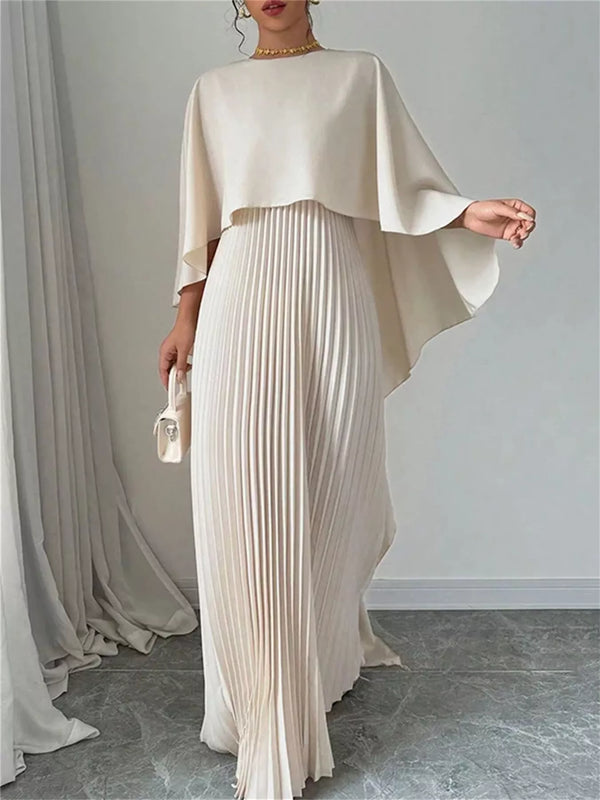 Cape Pleated Maxi Dress - Lilixa.store