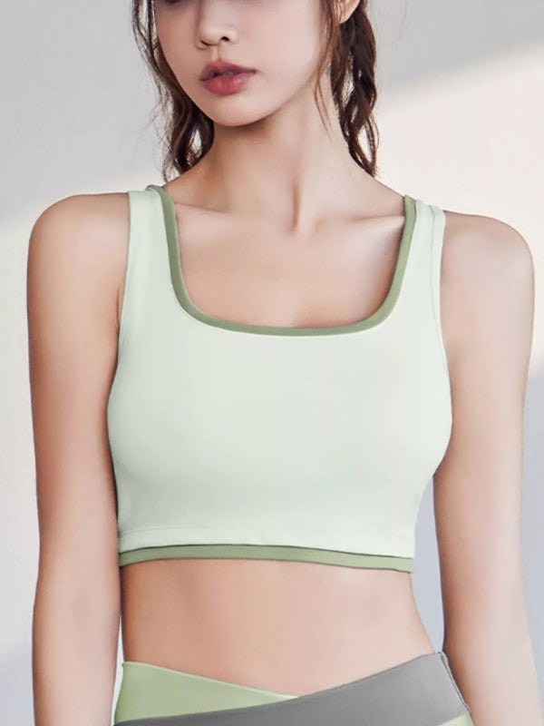 Contrast Trim Scoop Neck Active Bra - Lilixa.store