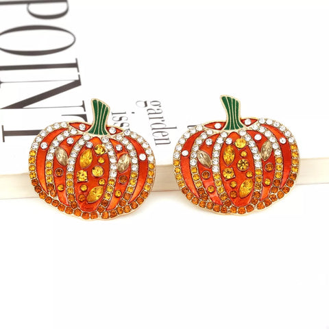 Halloween Pumpkin Rhinestone Stud Earrings - Lilixa.store