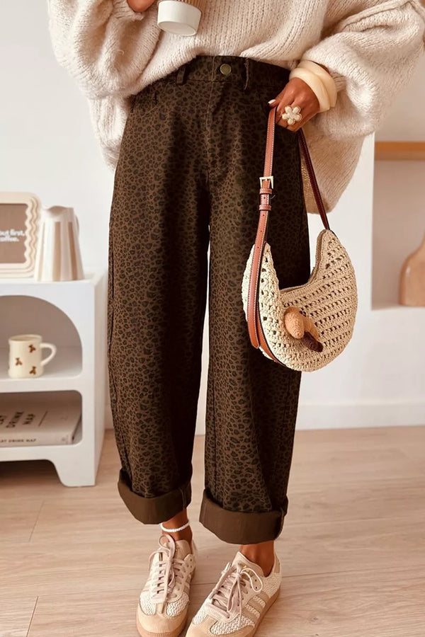 Leopard Print Wide-Leg Jeans - Lilixa.store