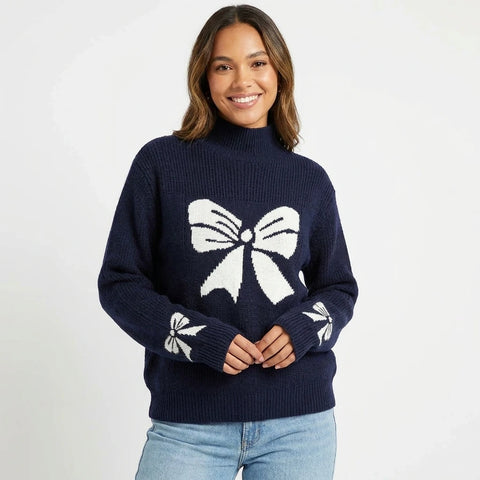 Bowknot Pattern Mock Neck Sweater | Bowknot Pattern Mock Neck Sweater | Lilixa