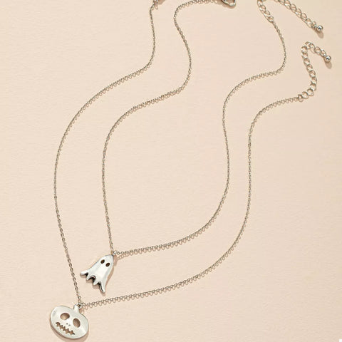 2 Piece Halloween Ghost & Pumpkin Pendant Necklace - Lilixa.store