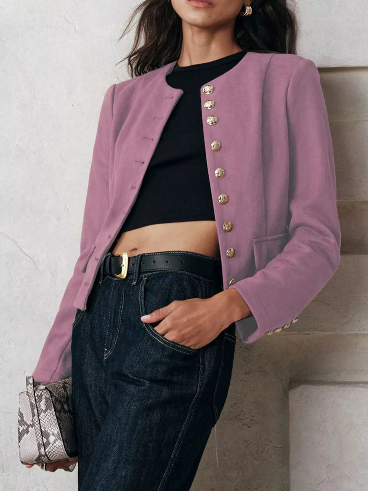 Round Neck Button Up Blazer - Lilixa.store