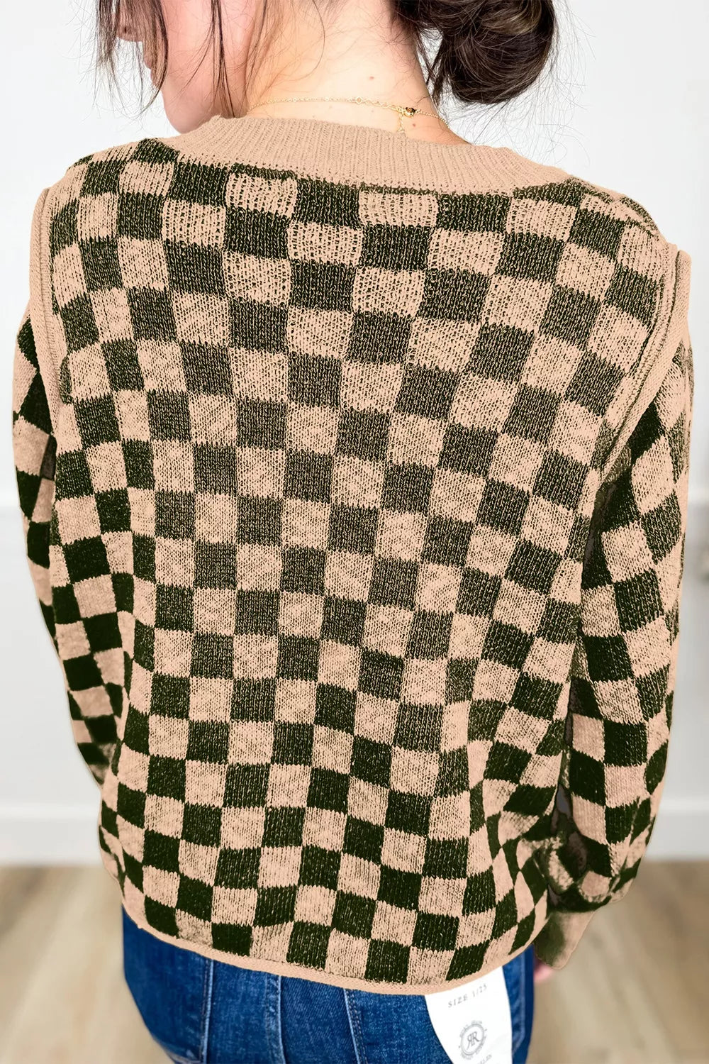 Multicolour Drop Shoulder Plaid Knit Long Sleeve Sweater - Lilixa.store