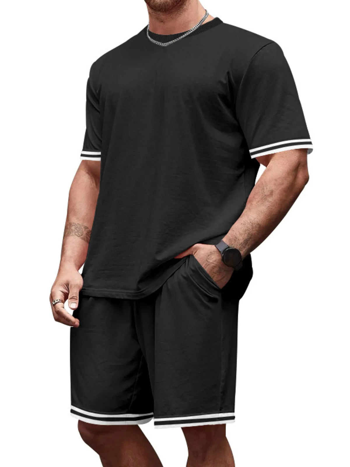Men's Full Size Striped Short Sleeve Tee and Shorts Set Plus Size - Lilixa.store