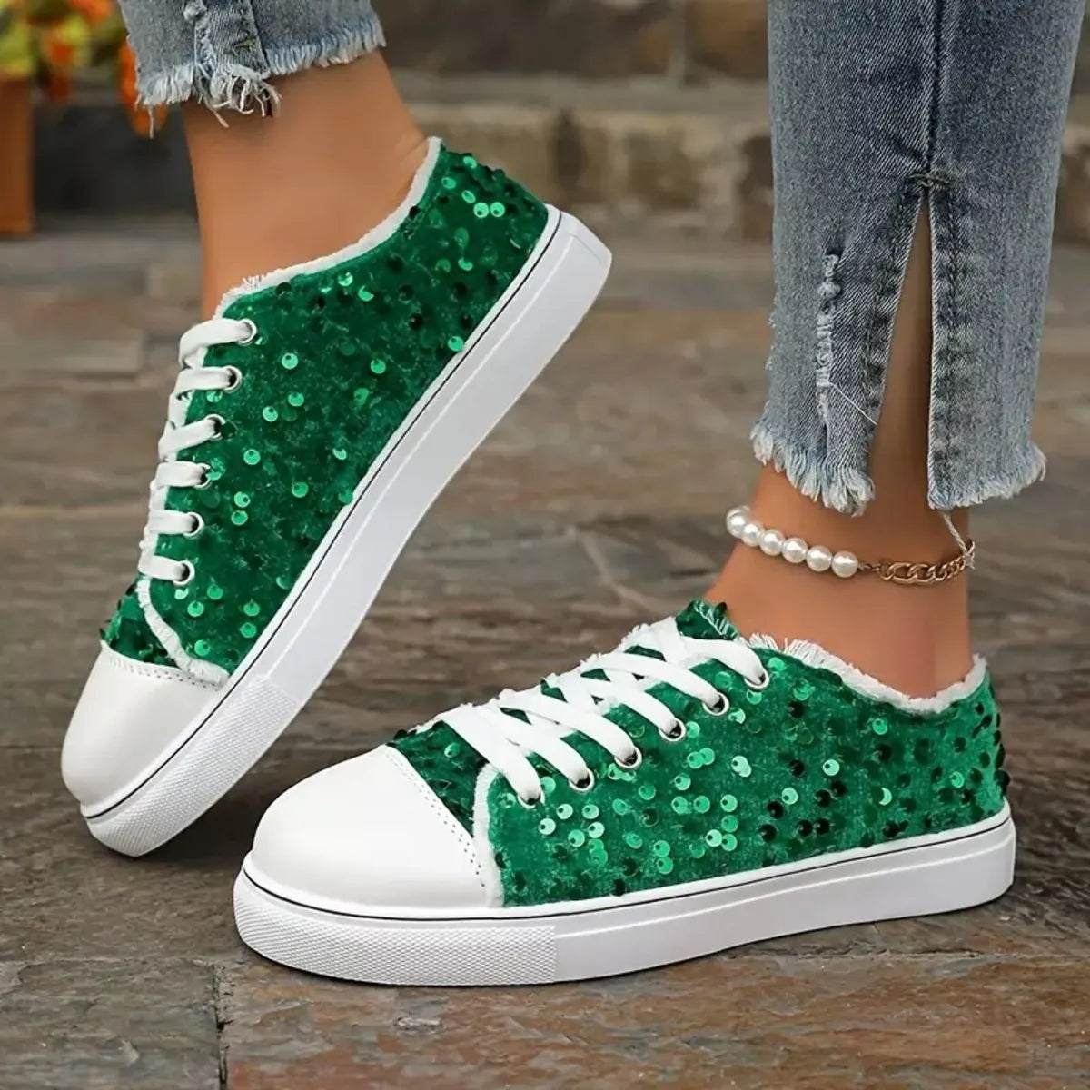 Sparkling Sequin Low-Top Sneakers - Lilixa.store