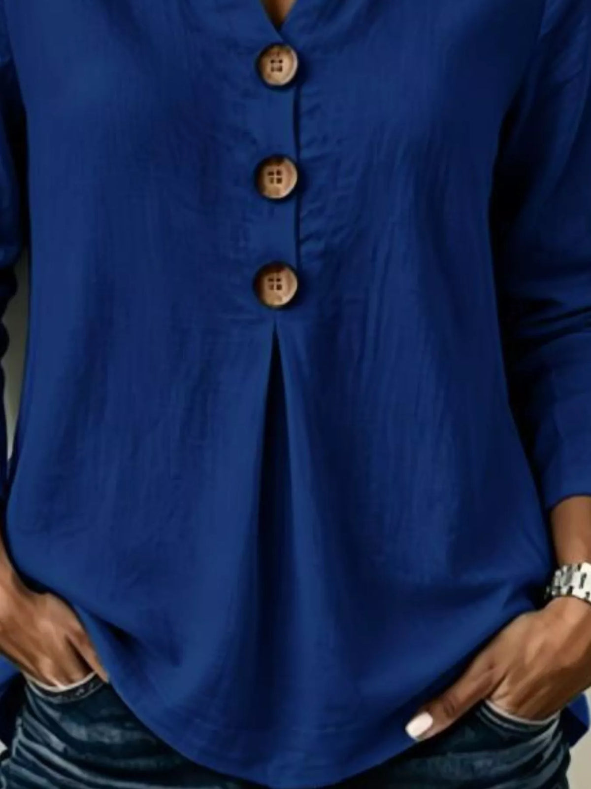 Full Size Button Detail Long Sleeve Blouse Plus Size, view 14