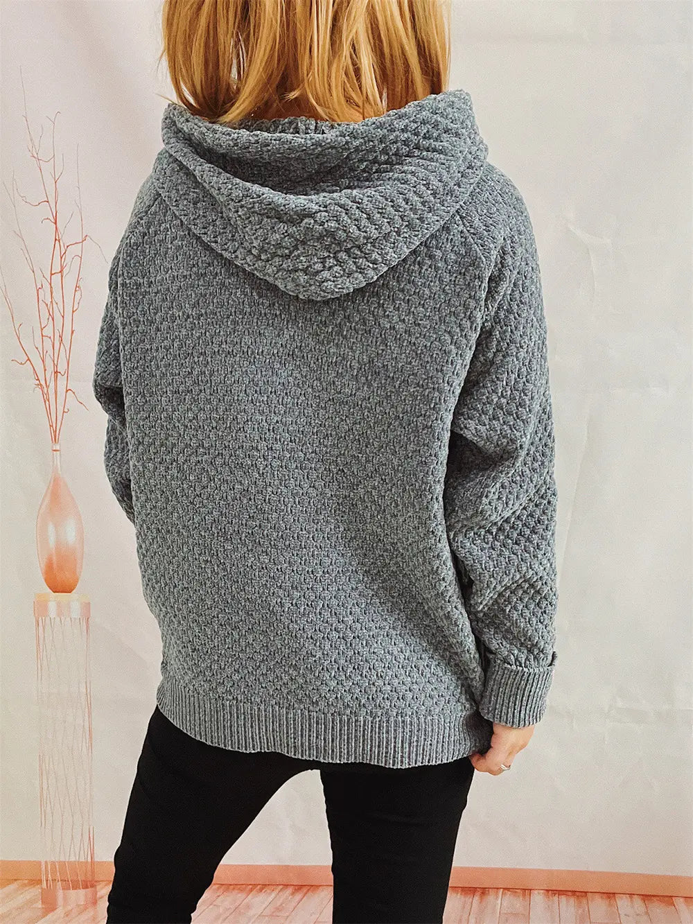 Drawstring Long Sleeve Hooded Sweater, view 4