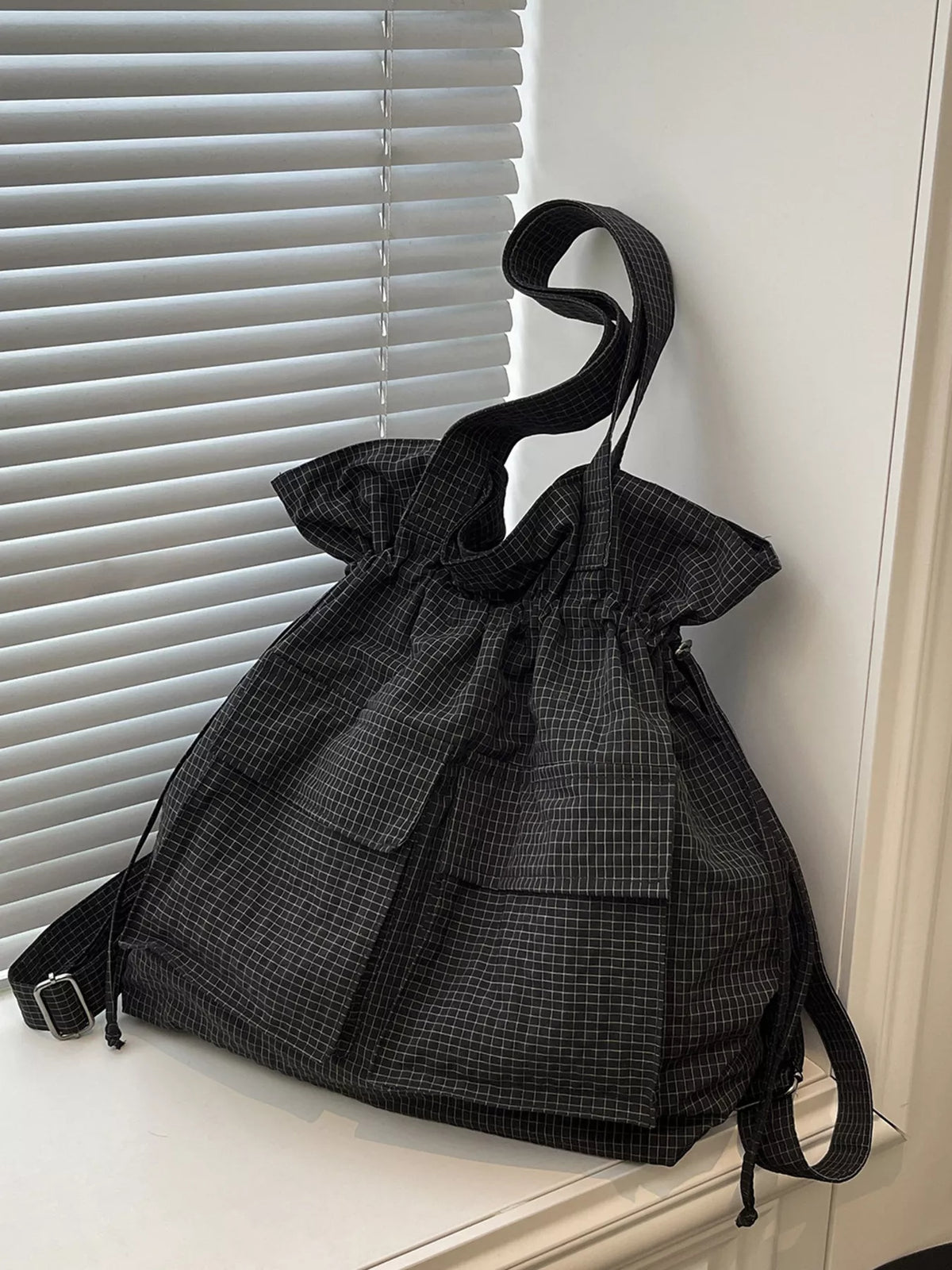 Convertible Plaid Drawstring Backpack Bag - Lilixa.store