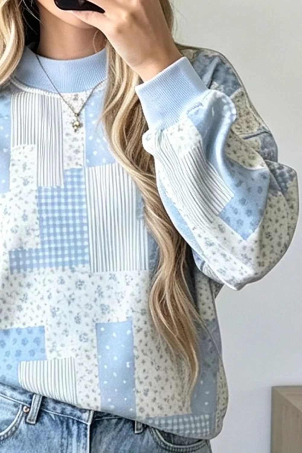 Vintage Patchwork Print Dropped Shoulder Sweatshirt - Lilixa.store