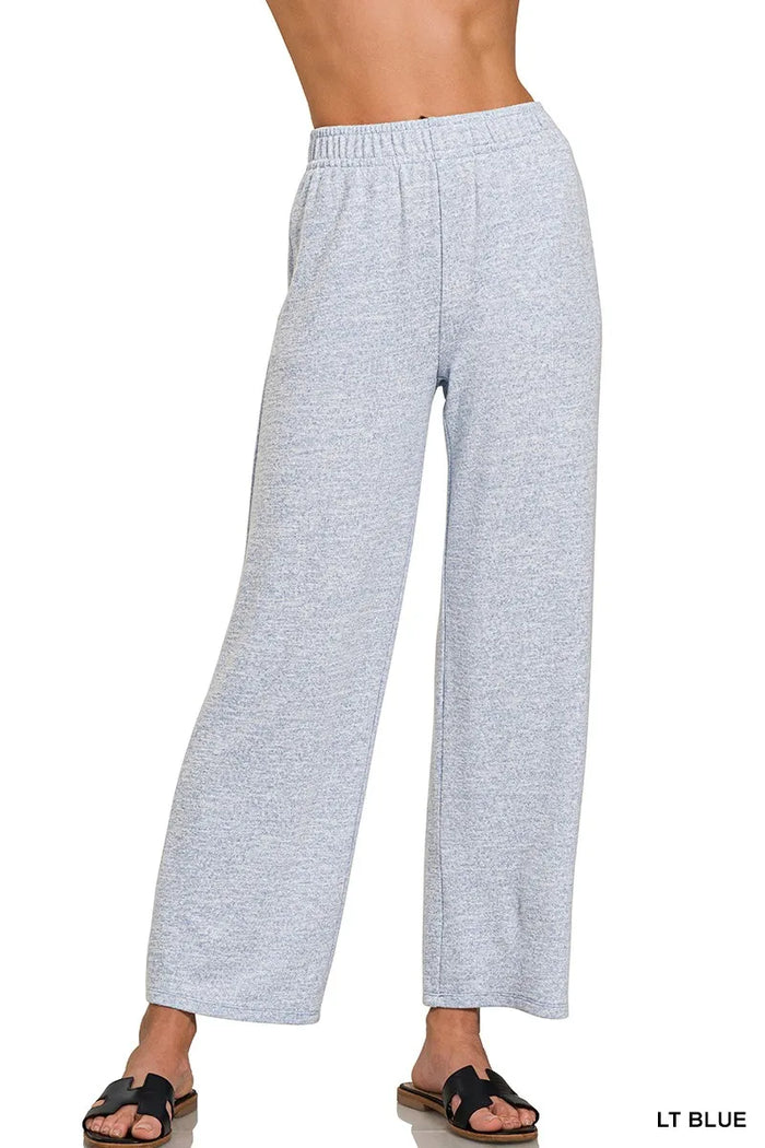 Zenana Soft Melange Hacci Elastic Waistband Lounge Pants - Lilixa.store