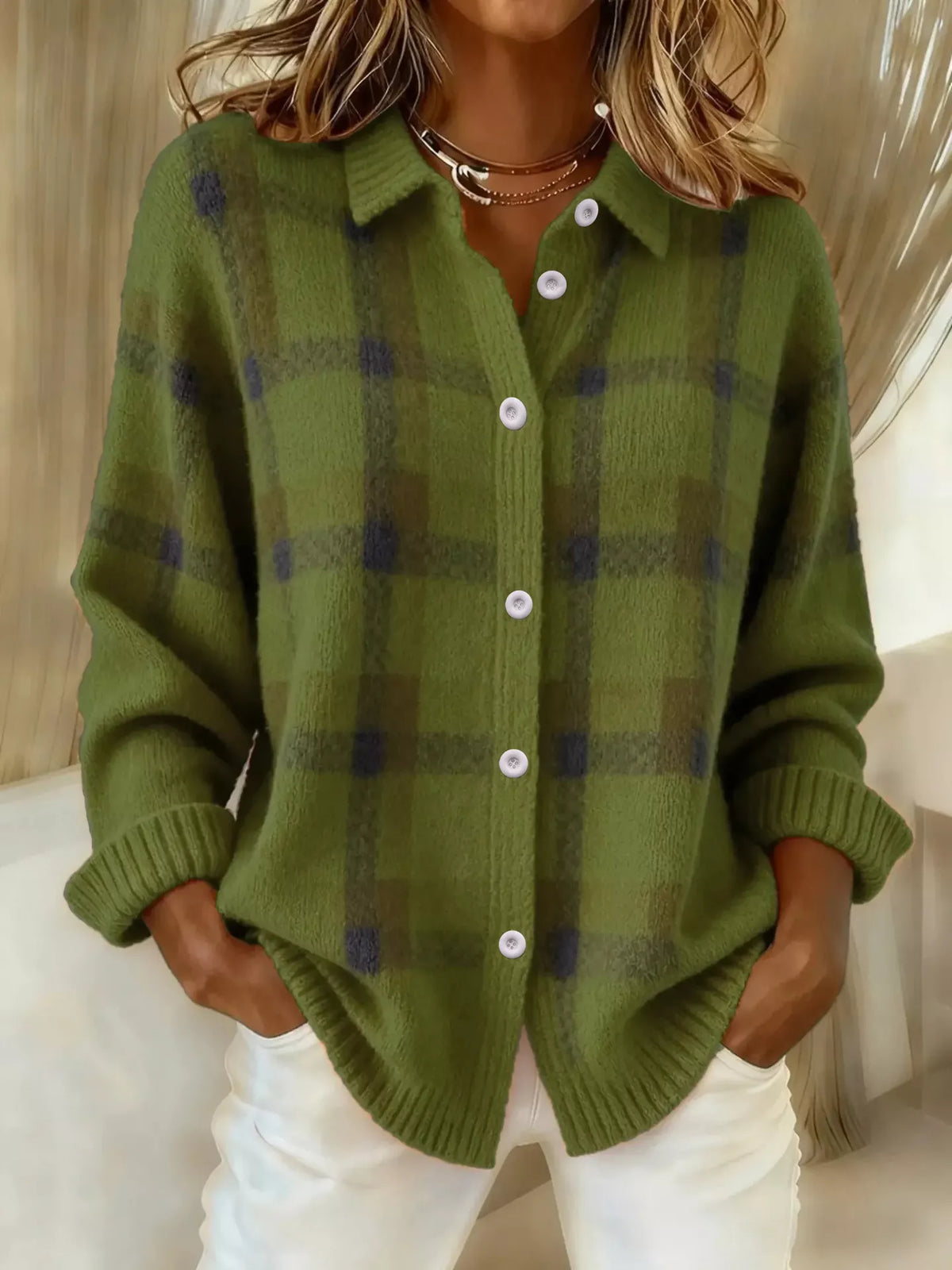 Plaid Button-Up Cardigan - Lilixa.store