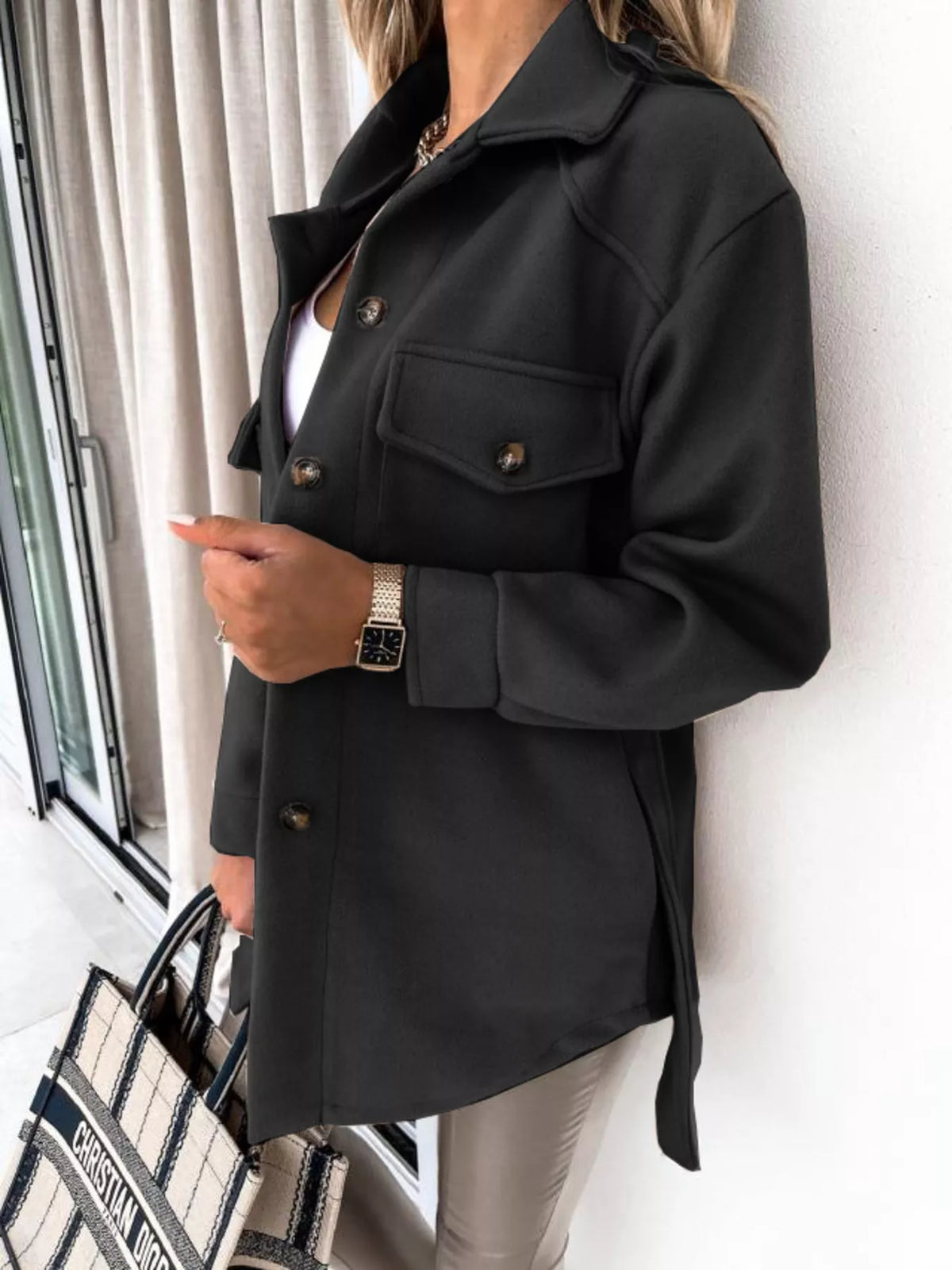 Button-Down Tie Waist Coat, view 11