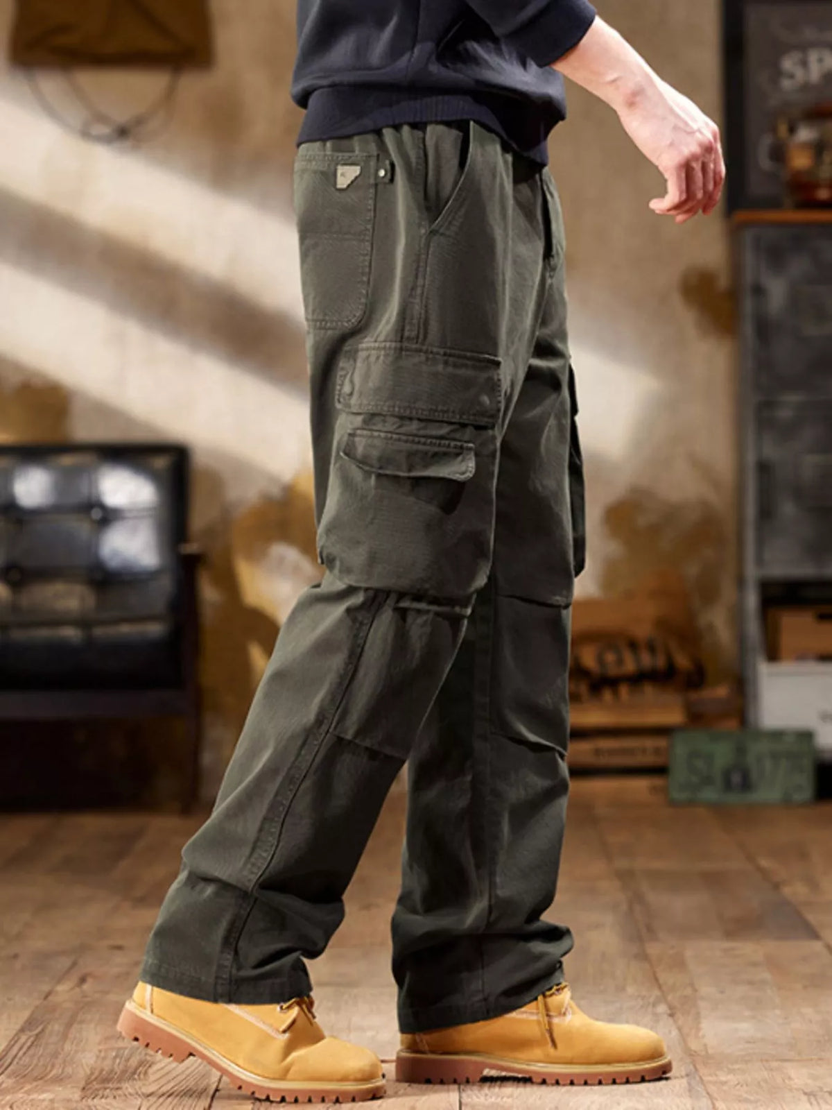 Men's Full Size Elastic Waist Cargo Pants Plus Size, view 5