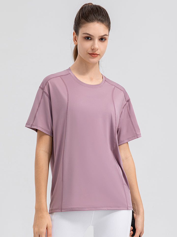 Round Neck Short Sleeve Active Top - Lilixa.store