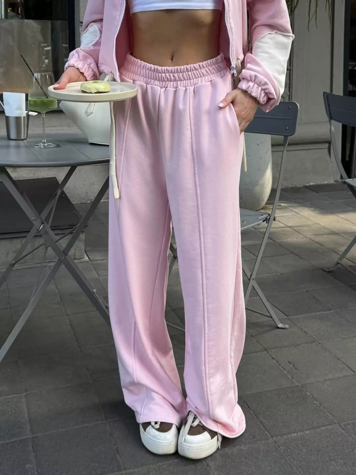 Zip Up Hoodie and Wide-Leg Pants Set - Lilixa.store
