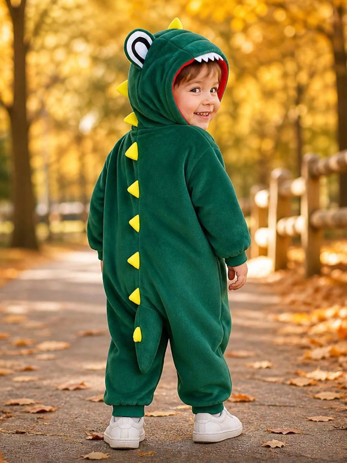 Children's Dinosaur Hooded Fleece One-Piece Jumpsuit - Lilixa.store