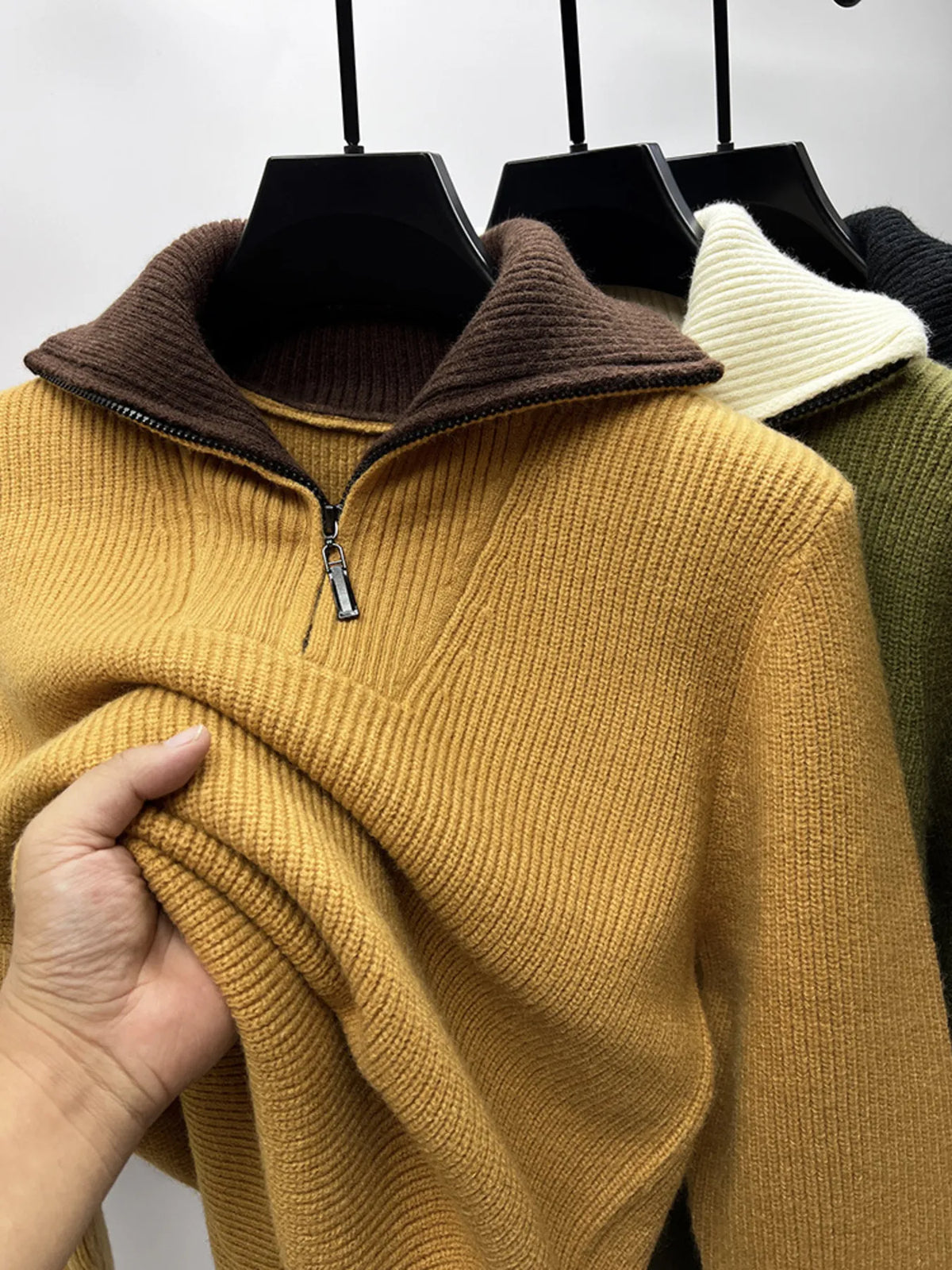 Men's Plus Size Zip Collar Long Sleeve Sweater - Lilixa.store