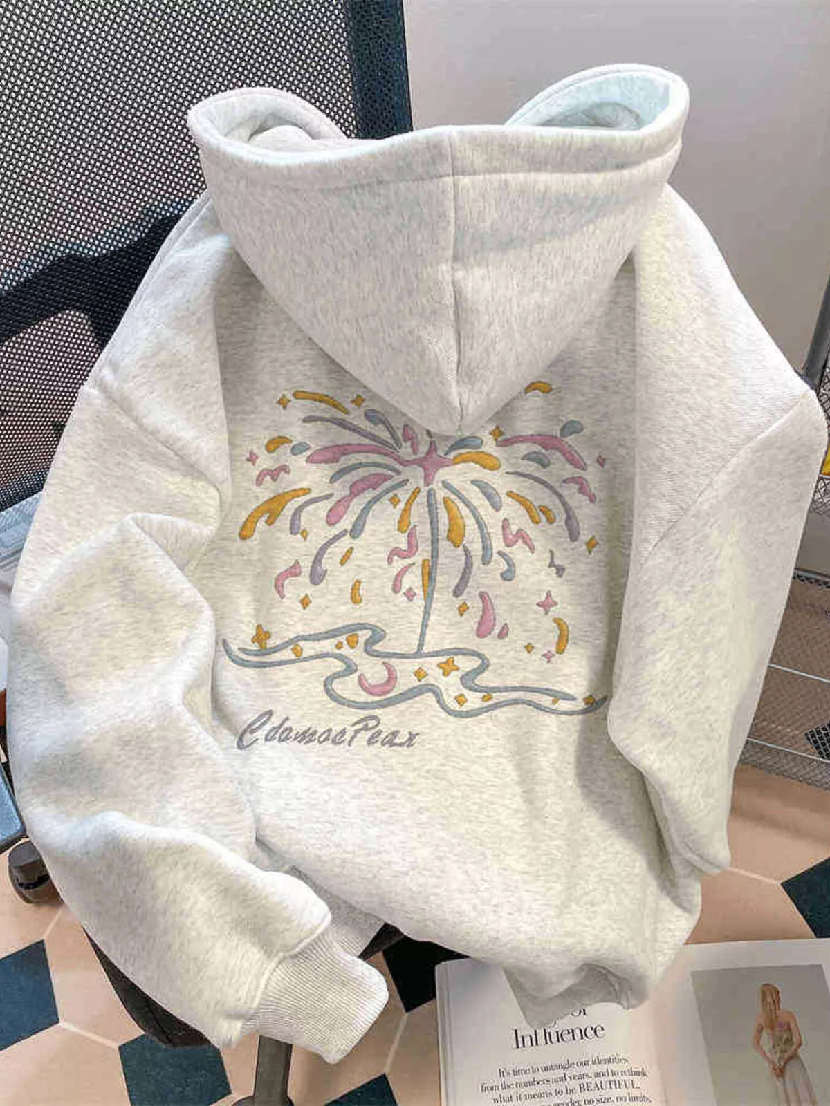 Full Size Fireworks Graphic Kangaroo Pocket Hoodie Plus Size