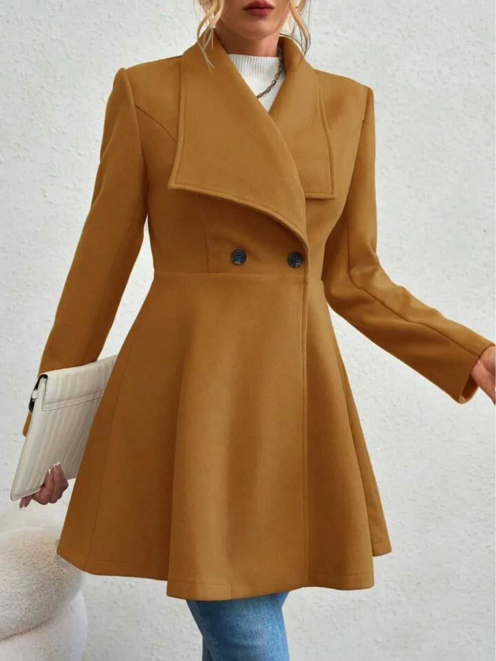 Collared Neck Button Up Long Sleeve Coat, view 11