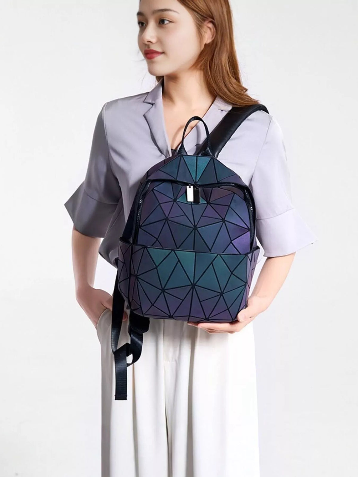 Geometric Backpack Bag in Mauve, view 3