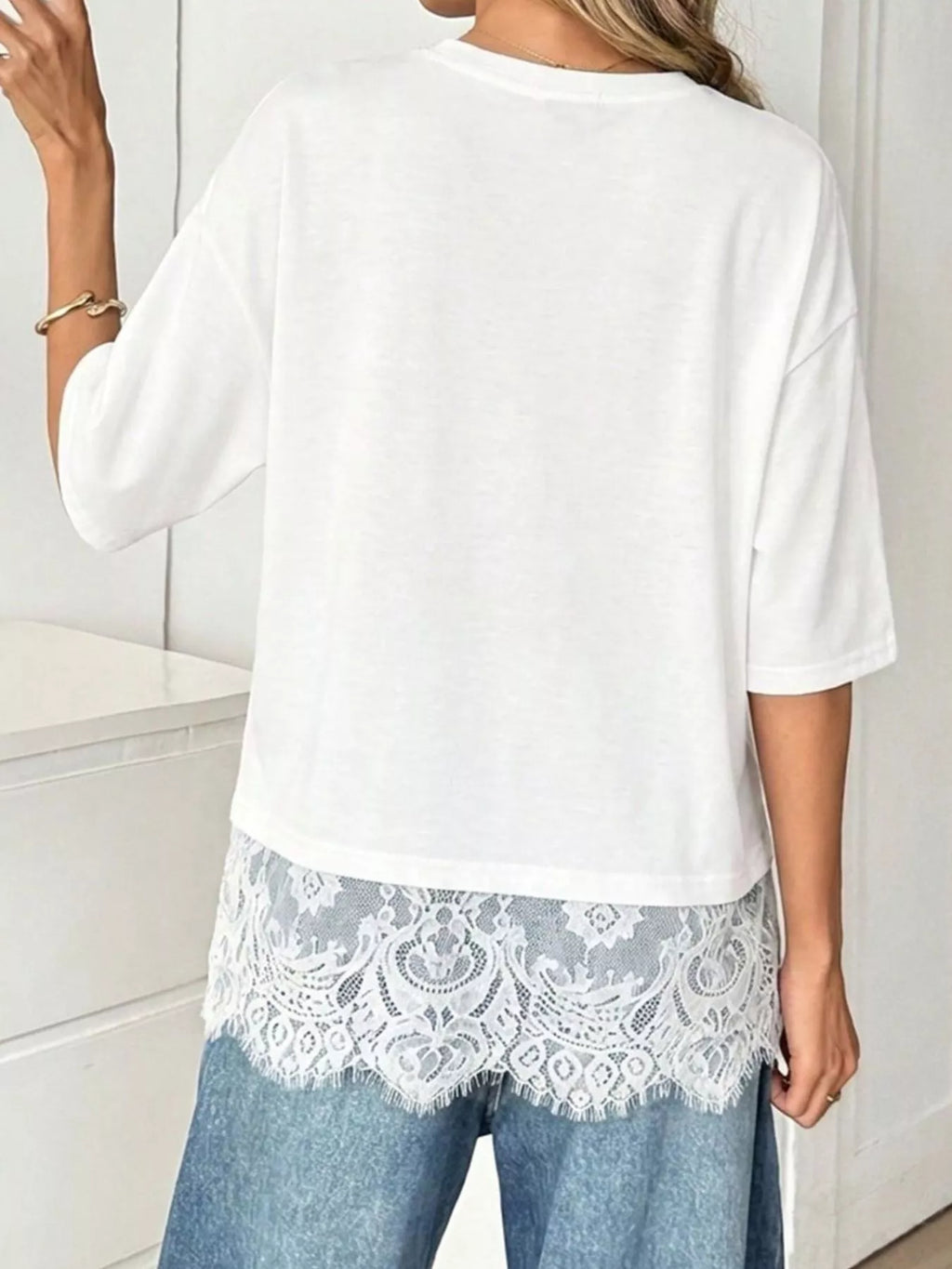 Lace Hem Round Neck T-Shirt, view 8