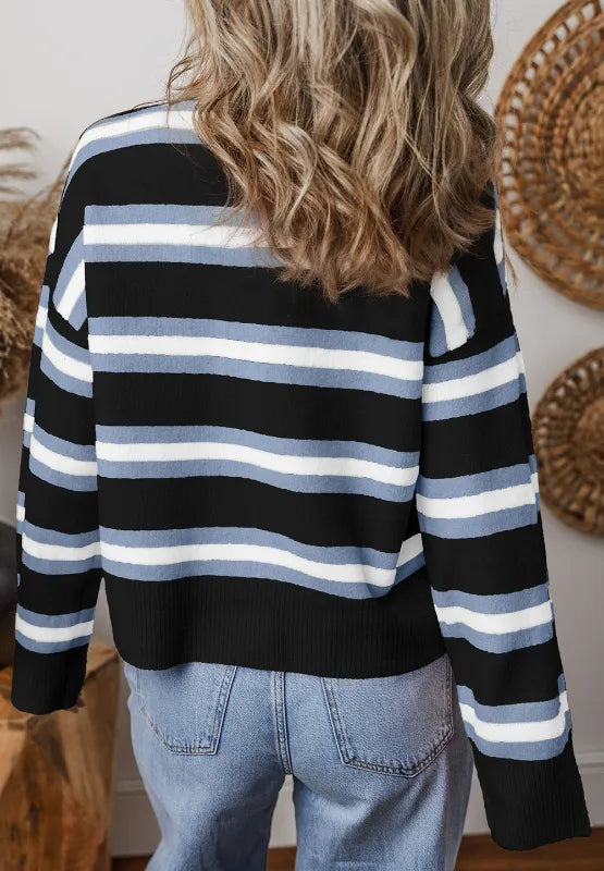 Striped Button Down Long Sleeve Cardigan - Lilixa.store