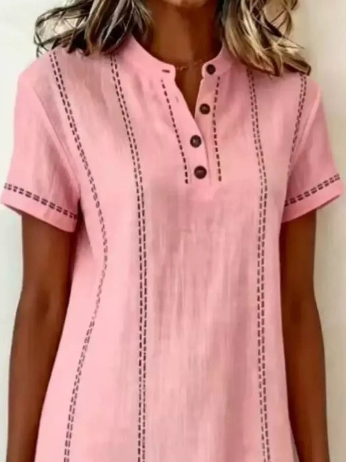 Full Size Button Detail Short Sleeve Shift Dress Plus Size - Lilixa.store