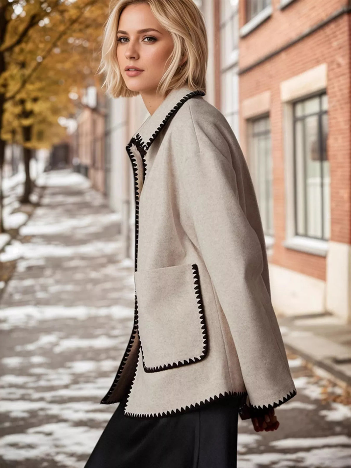 Contrast Trim Drop Shoulder Outerwear - Lilixa.store