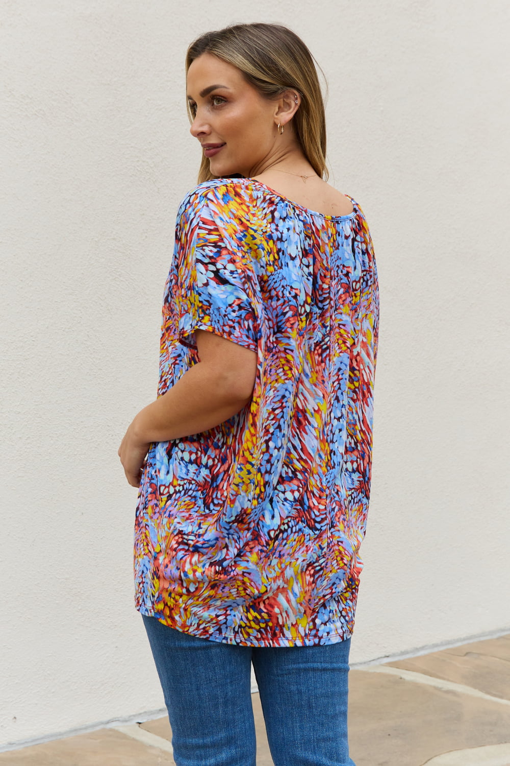 Be Stage Full Size Printed Dolman Flowy Top - Lilixa.store
