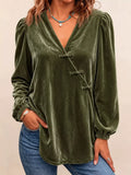 Chinese-Style Knot Buttons Velvet Blouse - Lilixa.store