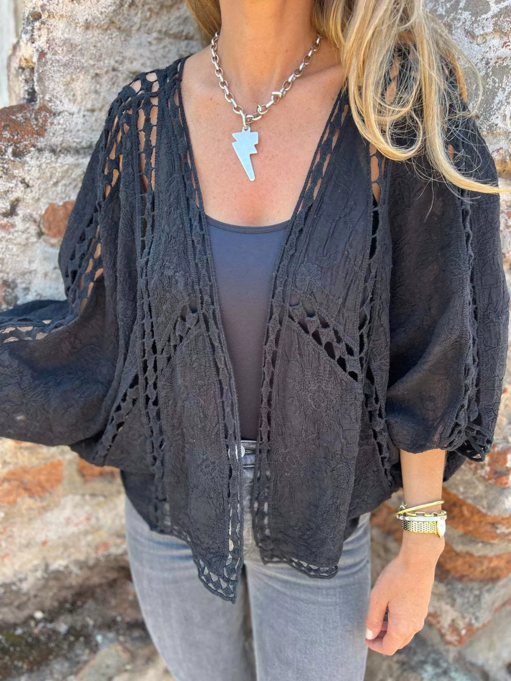 Full Size Embroidered Open Front Cardigan Plus Size - Lilixa.store