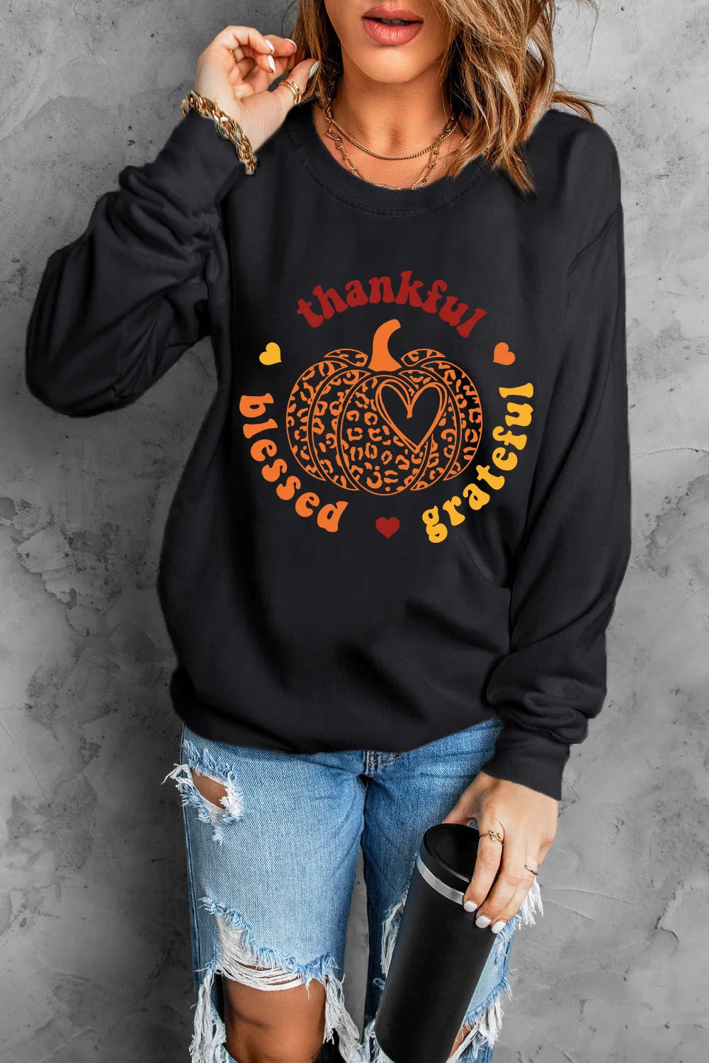 Pumpkin Graphic Long Sleeve Sweatshirt - Lilixa.store
