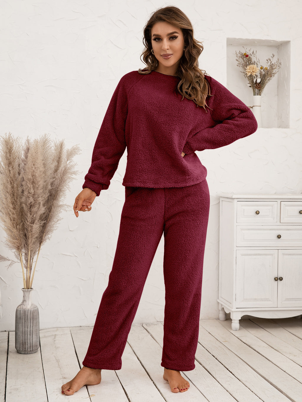 Ivy Lane Teddy Long Sleeve Top and Pants Lounge Set - Lilixa.store