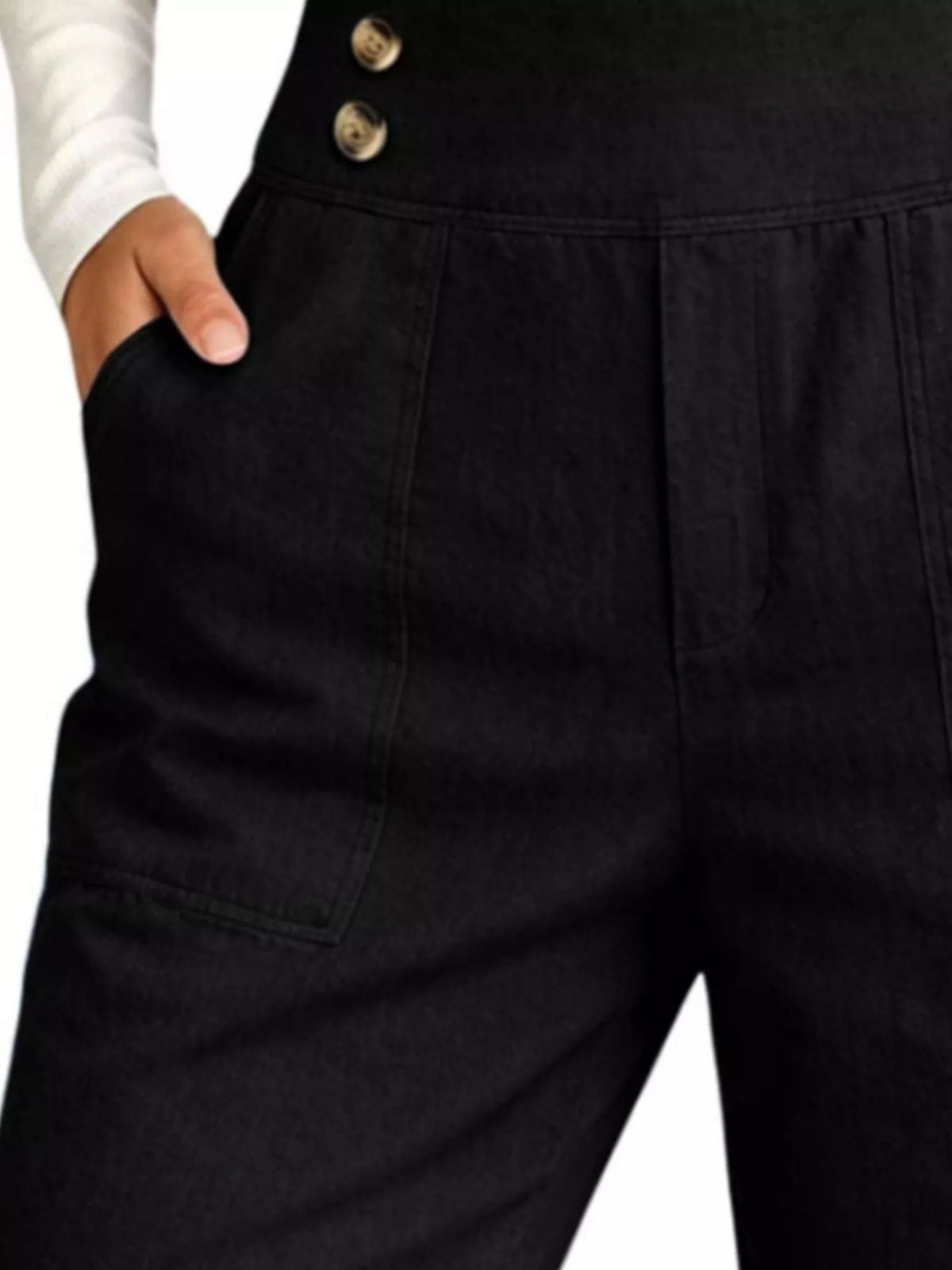 Full Size High-Waisted Button-Detail Cropped Pants Plus Size, view 4