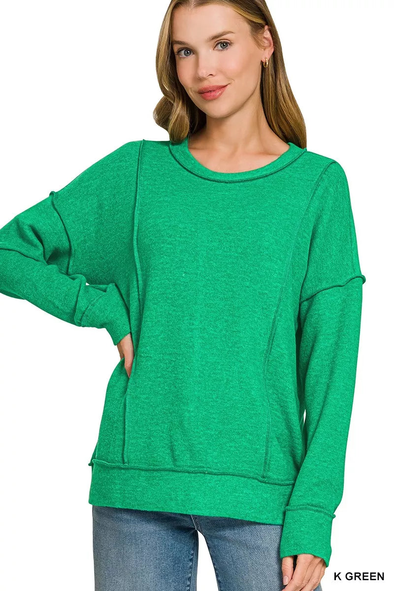 Zenana Brushed Hacci Drop Shoulder Sweater - Lilixa.store