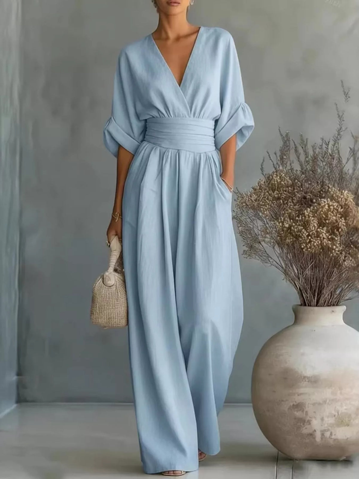 Full Size Half Sleeve Wide-Leg Jumpsuit Plus Size - Lilixa.store