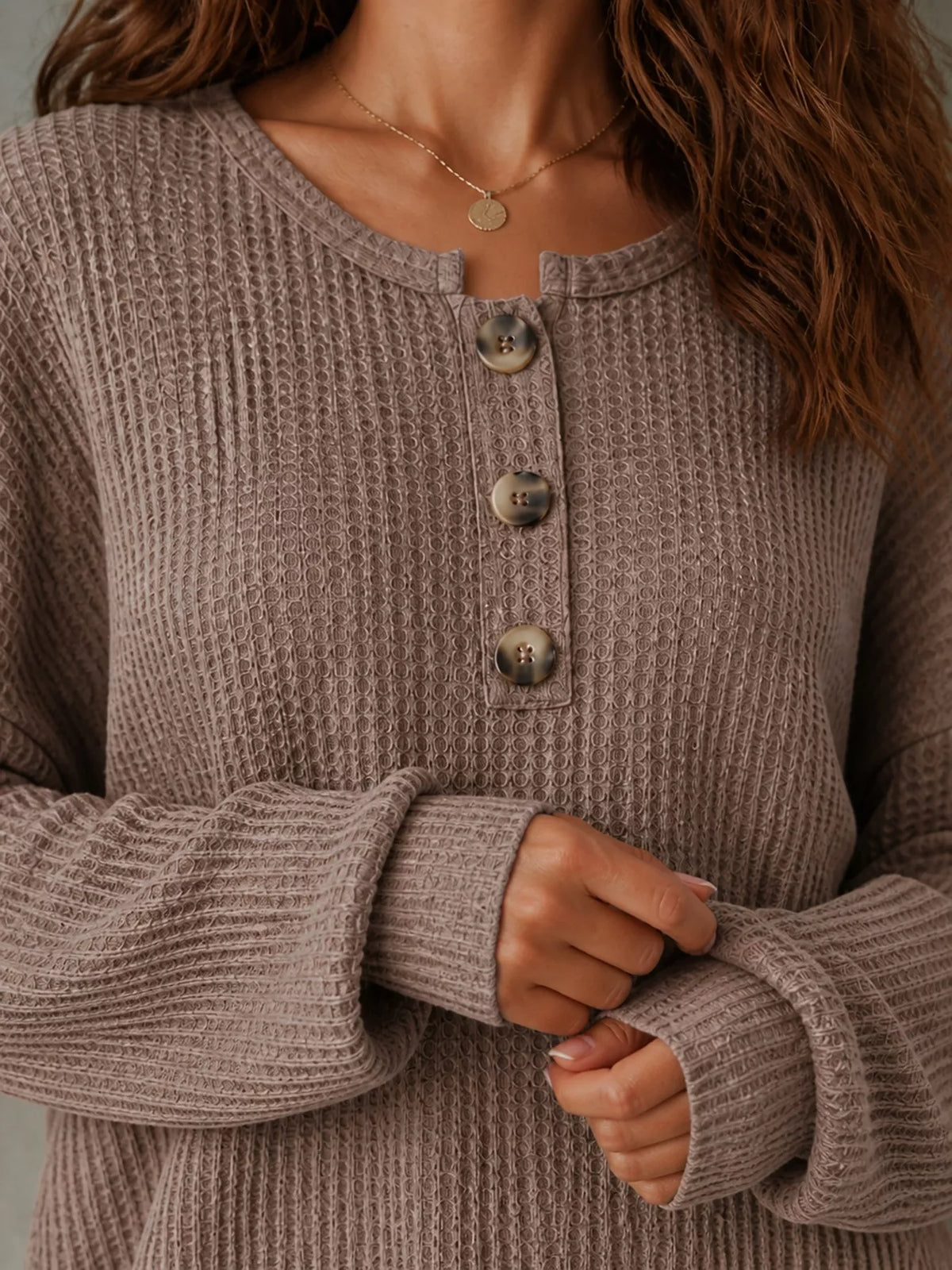 Button Detail Dropped Shoulder Knit Top - Lilixa.store