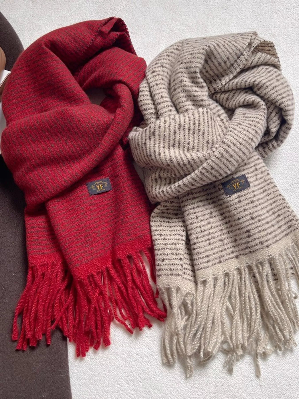 Warm Striped Tassel Scarf - Lilixa.store