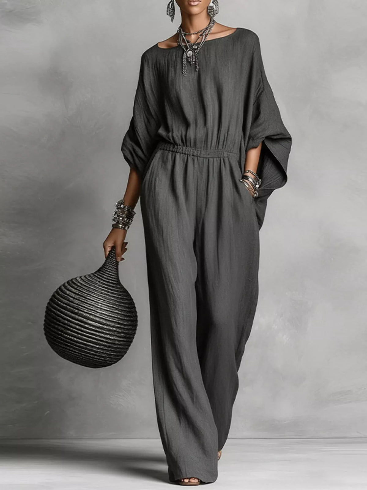 Full Size Boat Neck Batwing Sleeve Wide-Leg Jumpsuit Plus Size - Lilixa.store