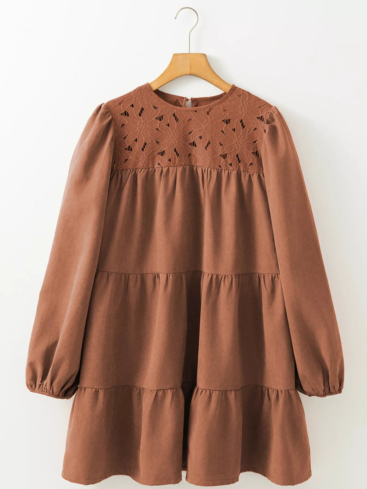 Floral Lace Crochet Tiered Ruffled Mini Dress - Lilixa.store
