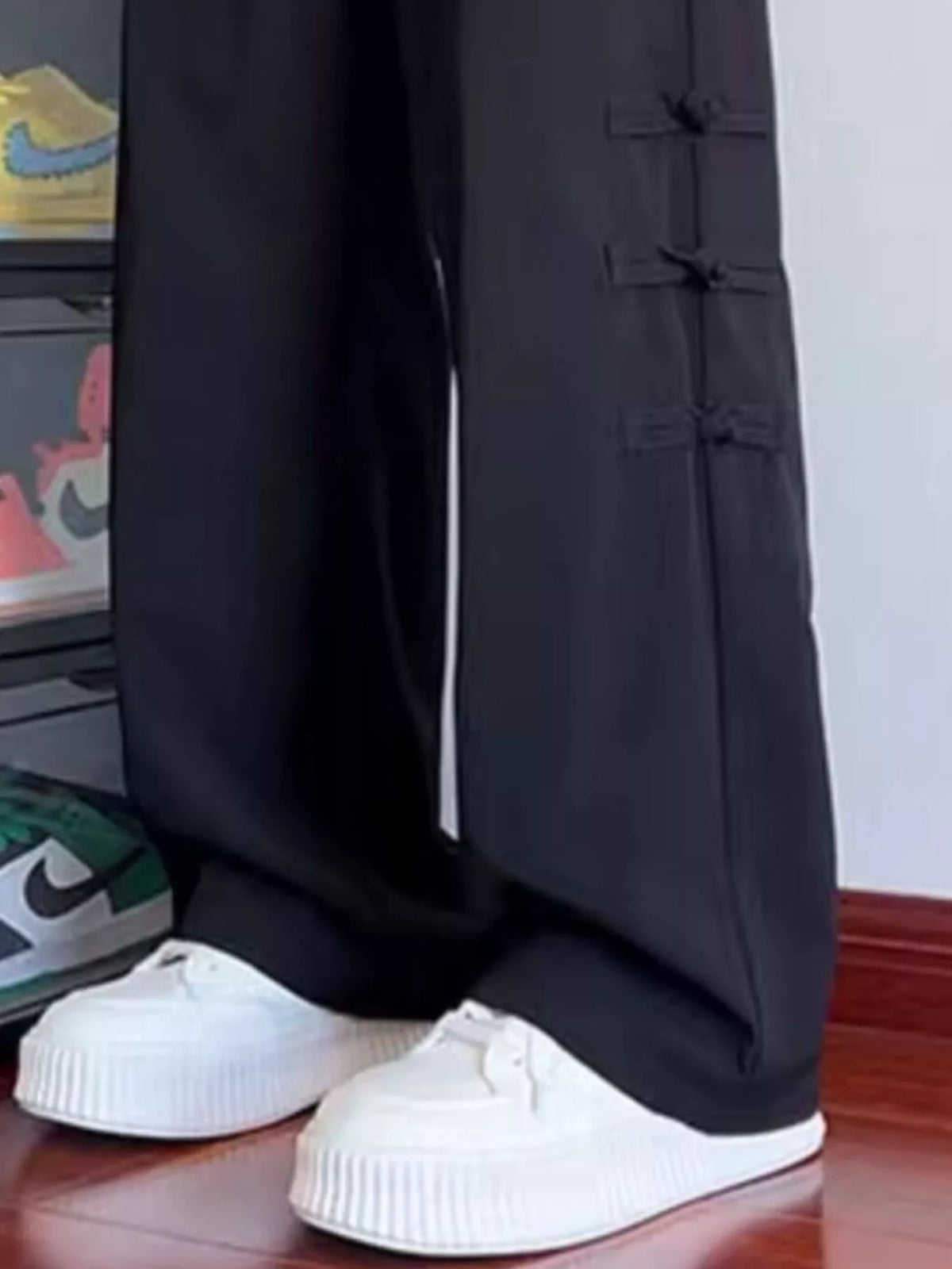 Men's Plus Size Drawstring Wide Leg Pants in Black, view 3