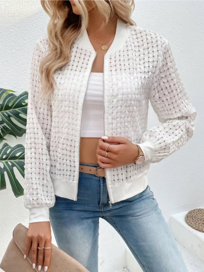 Zip Up Long Sleeve Jacket in White