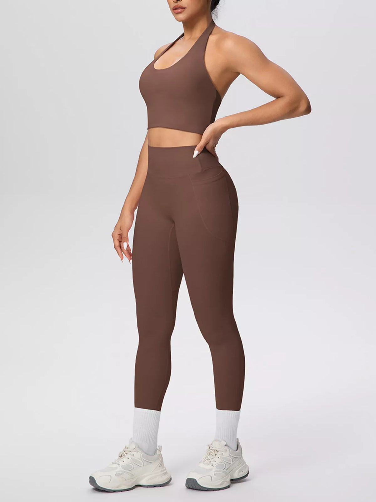 Halter Neck Crop Top and High-Waisted Leggings Active Set, view 2