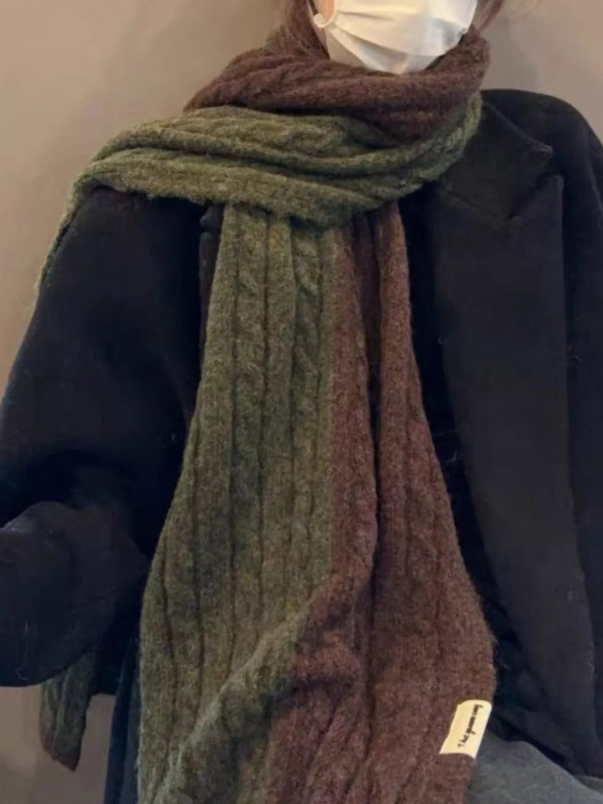 Two Tone Cable knit Warm Scarf - Lilixa.store