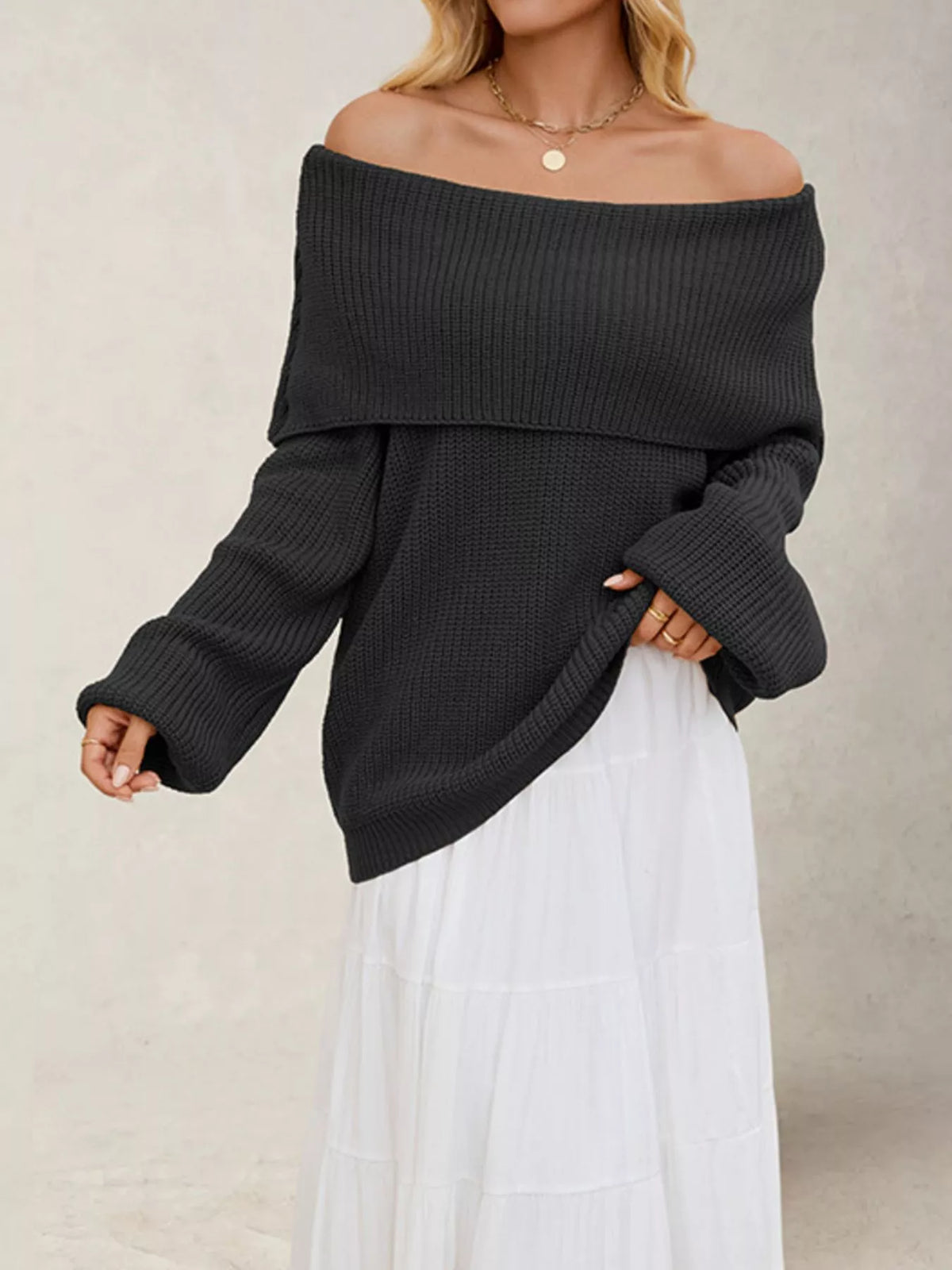 Off-Shoulder Long Sleeve Sweater