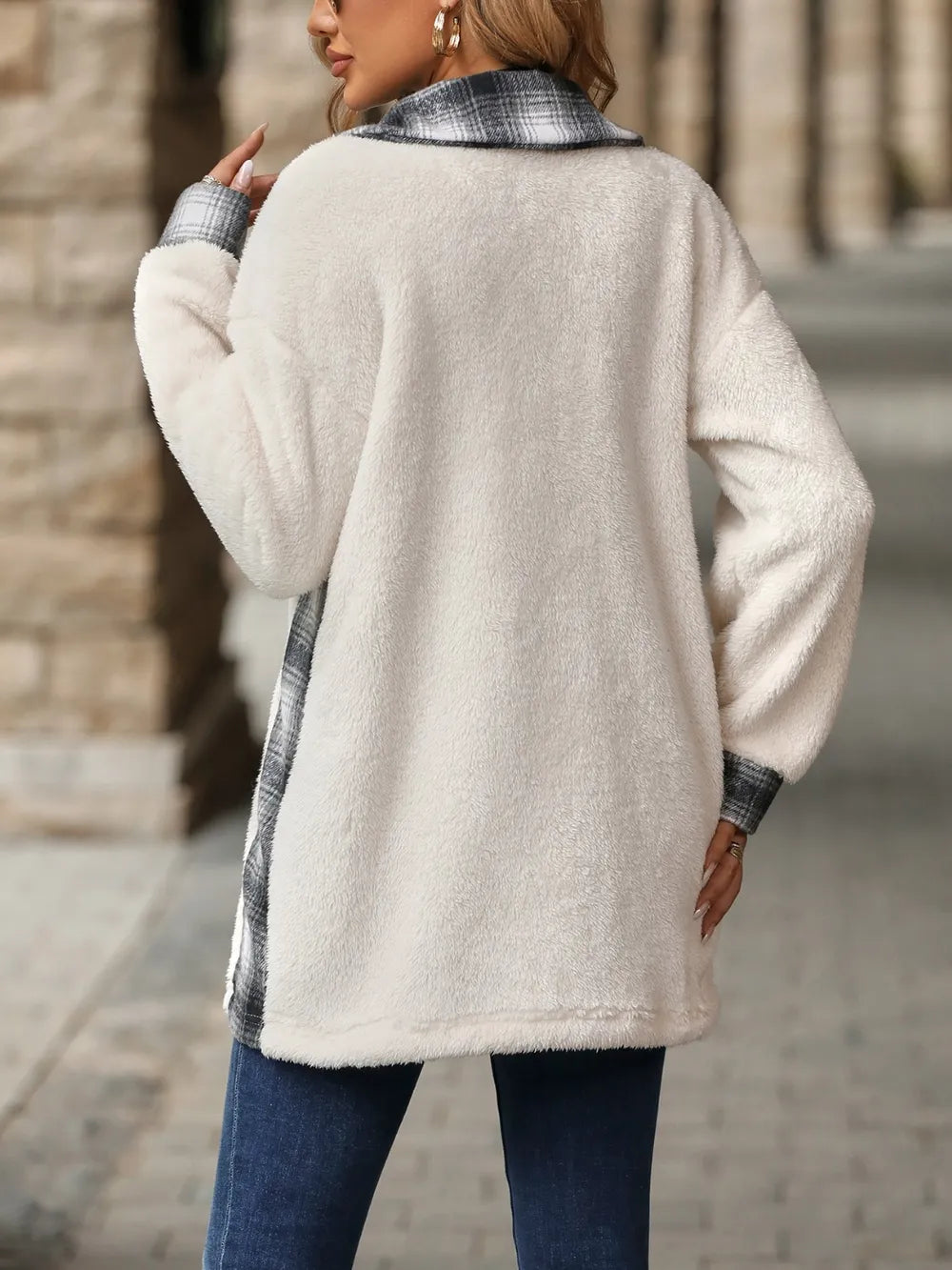 Plaid Contrast Dropped Shoulder Coat, view 7