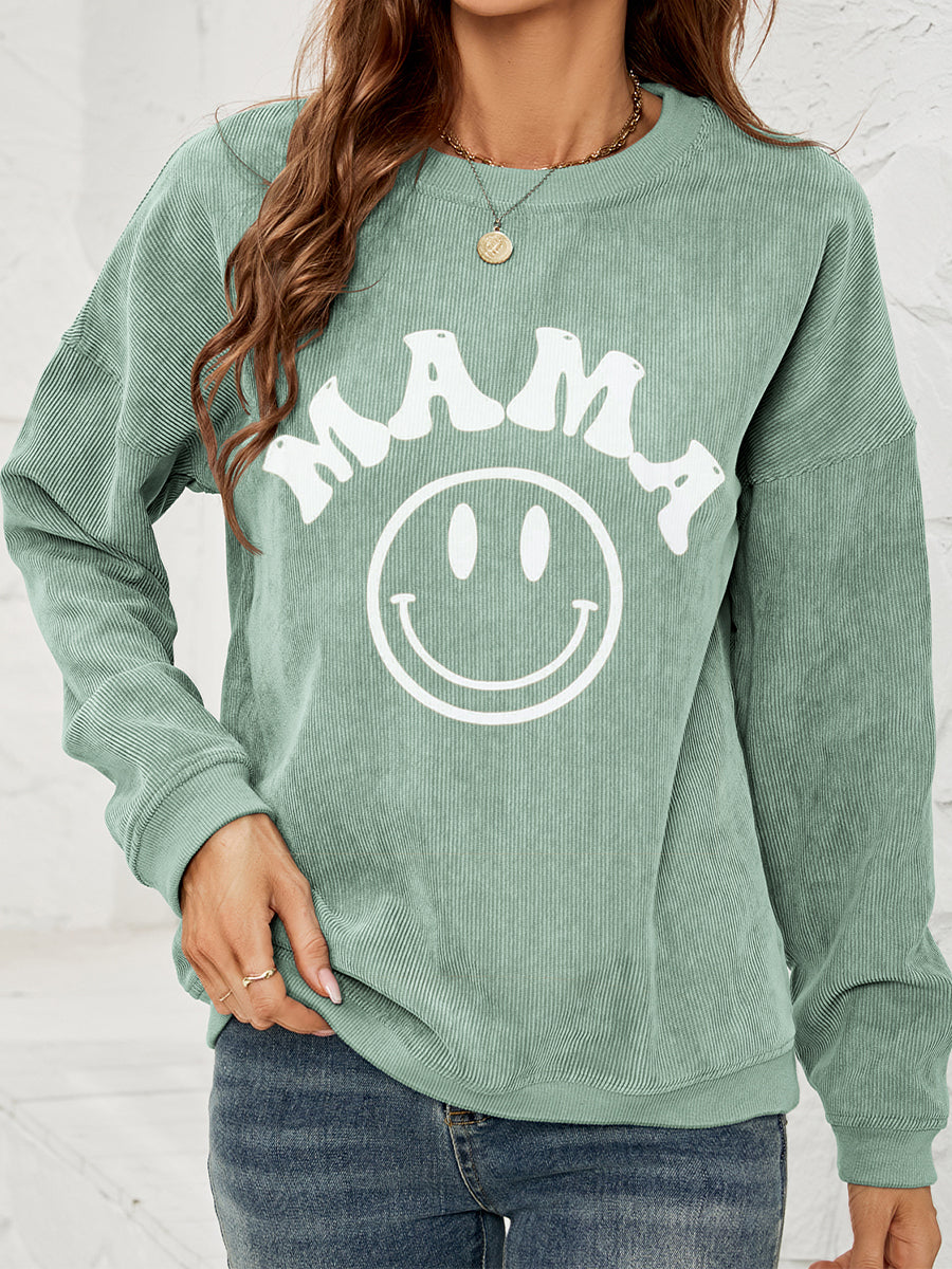 Round Neck Long Sleeve MAMA Graphic Sweatshirt - Lilixa.store